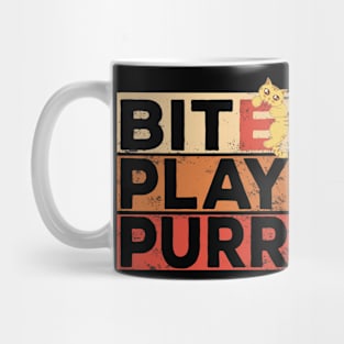 Bite, Play, Purr biting Kitty Design Mug